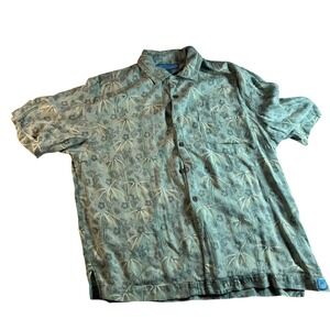Bermuda Bay Silk Hawaiian Shirt Medium Floral Print Button Up Short Sleeve